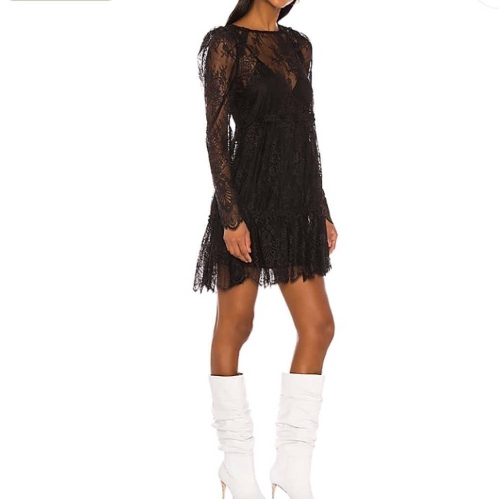 NWT GRLFRND Reese Lace Mini Dress LongSleeve Black